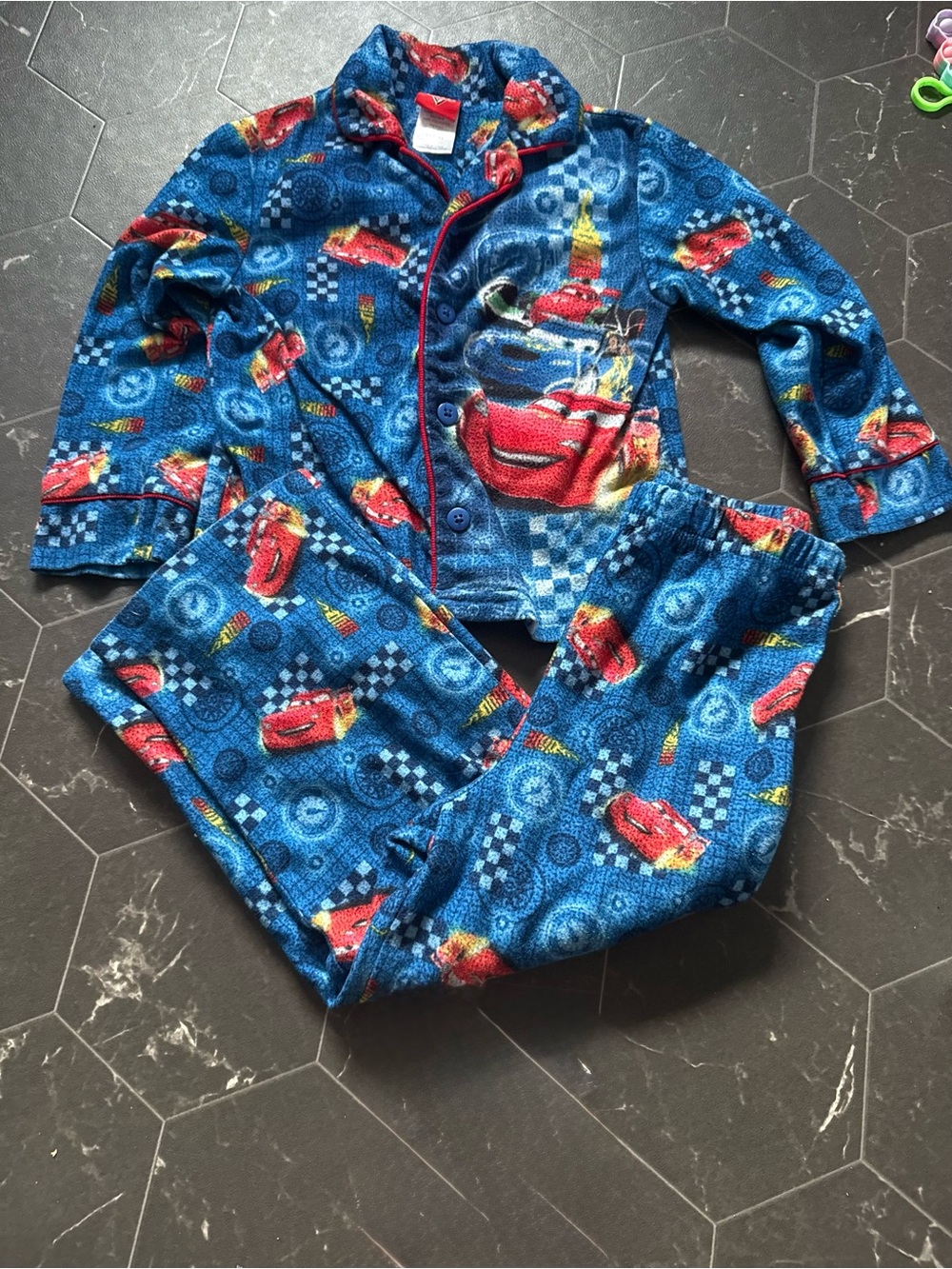 Disney Lightening McQueen Blue and Red Cars Fleece Pajama Set